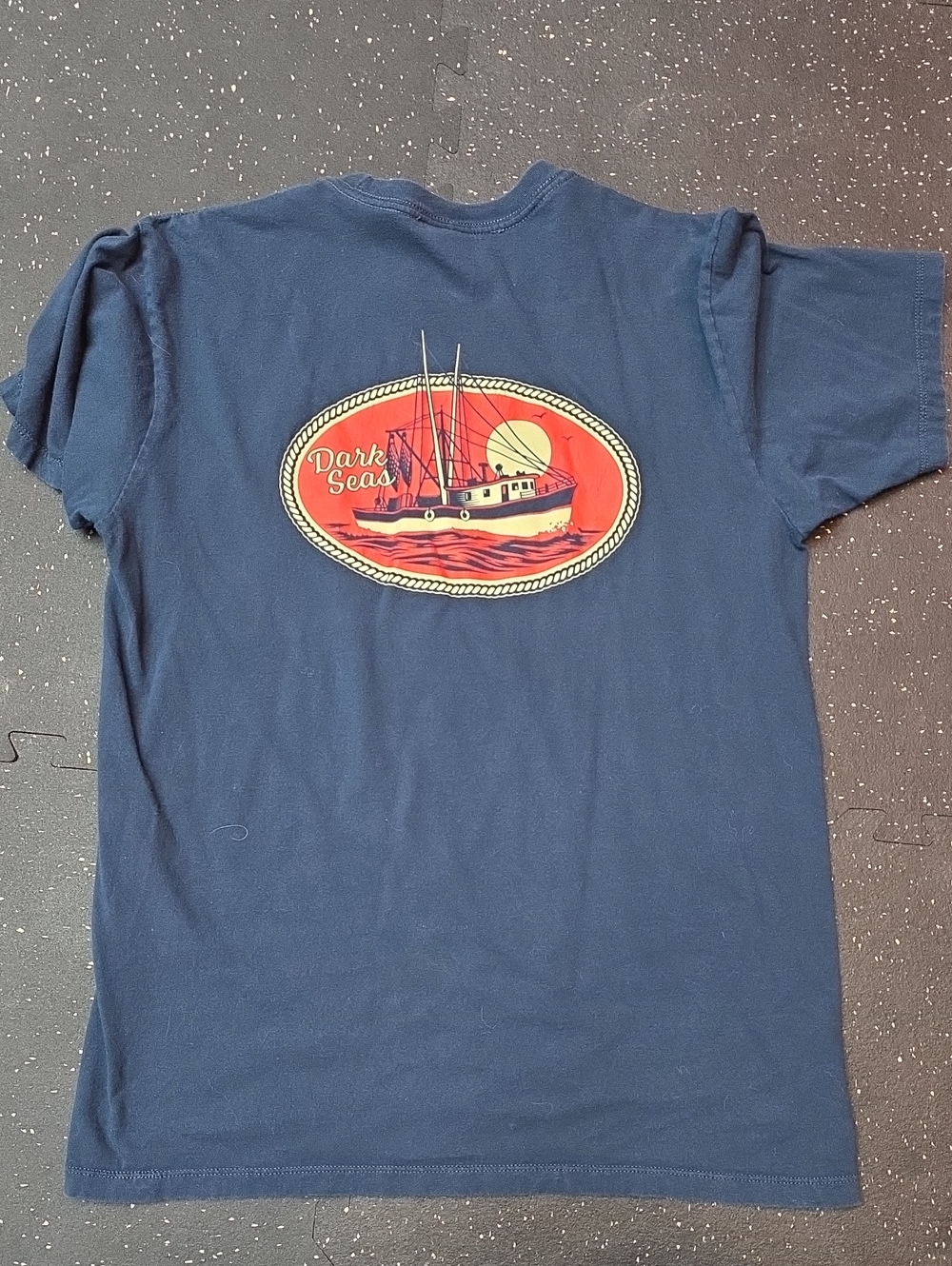 Navy Short-Sleeve Graphic Tee with Fishing Boat Motif